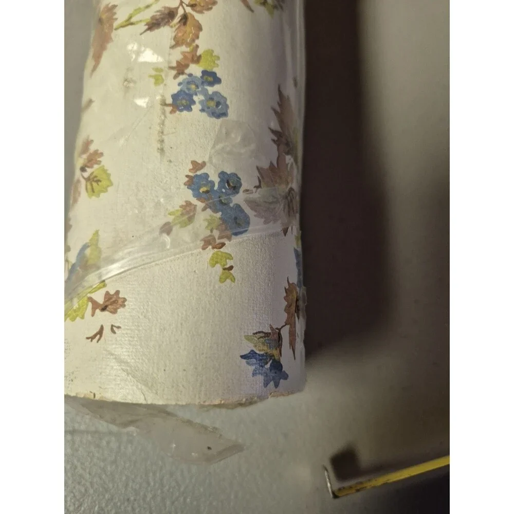 Vintage Vinyl Floral Wallpaper Blue Brown Green Textured Feel